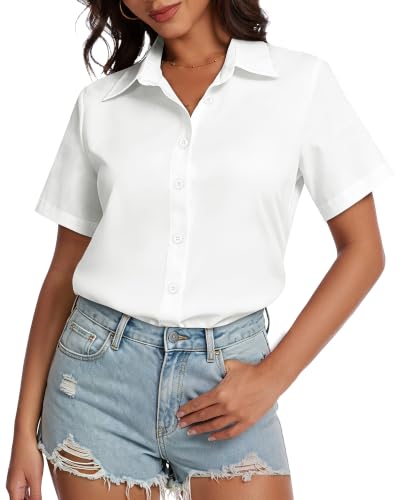 Image of Women Hawaiian Shirt Button Down Summer Tops Beach Short Sleeve Blouse