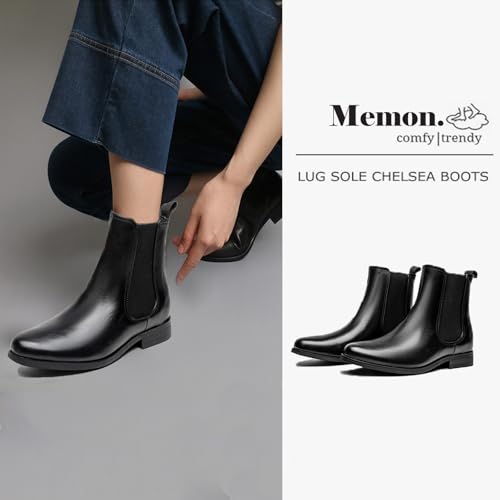 MEMON Women's Chelsea Boots Slip-on Fashion Low Heeled Booties for Women Casual Comfortable Black Ankle Booties Shoes2