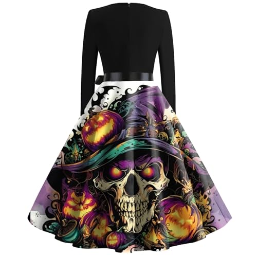 OIOLOYJM Sexy Plus Size Halloween Costumes Woman 2025 Long Sleeve V Neck Printed Gothic Retro Formal Party Dresses for Women
