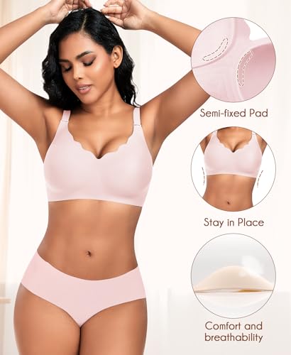 Image of DOCUMO Bras for Women Scalloped No Underwire Wireless Seamless Bra with Lift and Support Soft Bralettes with Bra Extender