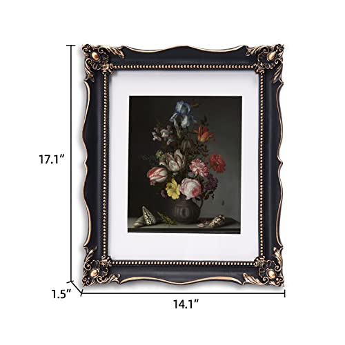 Image of Saysmile 11x14 Vintage Picture Frame with Embossed Flower Design, Black Ornate Frame for 11x14 or 8x10 Pictures with White Mat, Home Decor (Black, 8x10)
