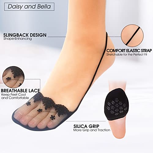 4 Pairs Non-Slip Breathable Lace No Show Socks, Toe Topper Half Socks, Low Cut Liner Slingback Socks.3