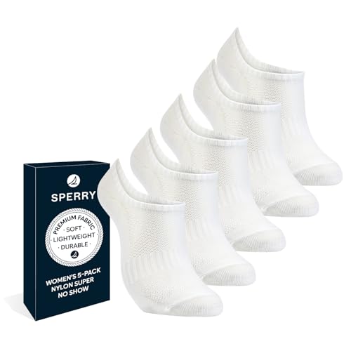 Sperry Women’s 5-Pack Super No Show Socks – Breathable Mesh, Lightweight, Non-Slip Invisible Low Cut Liner Socks for Sneakers