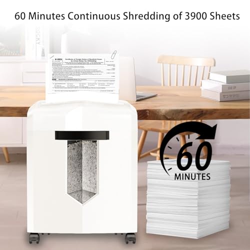 Image of Bonsaii Micro Cut Shredder, Portable with a Convenient Handle, shredding up to 12 Sheets, P-4 Security Level, 60 Min Continuous, CD /Credit Card, Jam-Proof, 4.2 Gal Bin, White /Gray