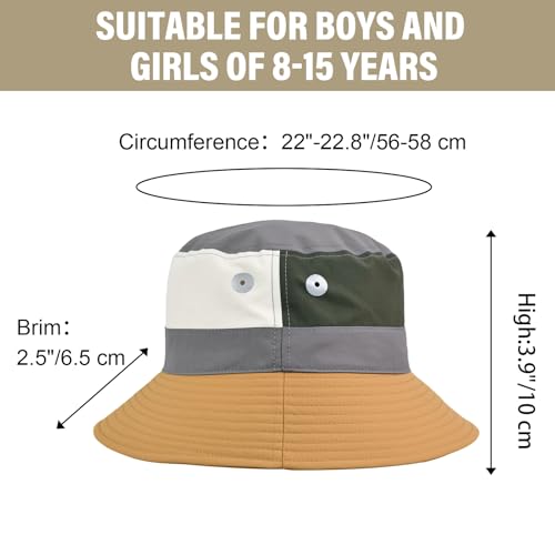 Image of Outdoor Kids Sun Hat Quick Dry Bucket Hat Multiple Color Patchwork for Boys Girls 8-15 Years UPF 50+ Summer Beach Hats