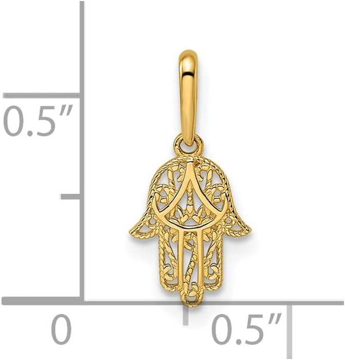 Jewelry Affairs 14k Yellow Gold Filigree Hamsa Hand Pendant Charm, 11x8mm