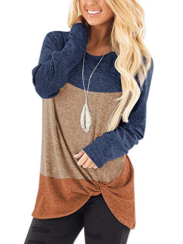 SHIBEVER Long Sleeve Women Tops: Fall Casual Tunic Shirts for Womens Round Neck Twist Knotted Tee Blouses