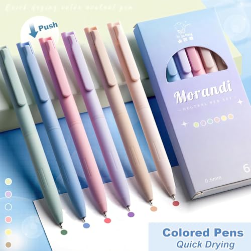 Image of Jaravik 6 Colours Retractable Gel Pens with 6 Refills 0.5 mm Aesthetic Gel Pen Kawaii Pastel Ballpoint Pen for Writech Drawing School Office Gift, Multicolor