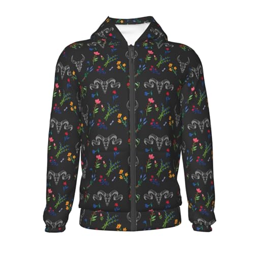 Skull with Flower Kid Hoodies Boys Zip Up Sweatshirts Girls Pullover with Pocket2