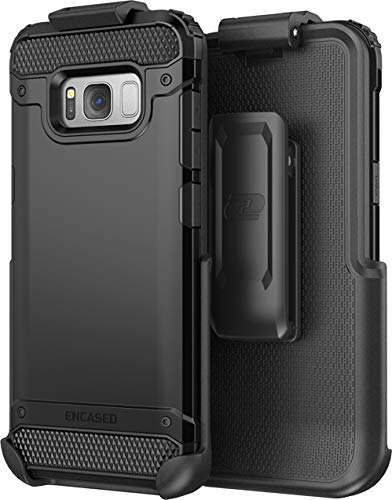 Galaxy S8 Tough Belt Case & Clip (Encased R7 Series) Premium 2-Layer Protection with Flexible TPU Inner and Hard Outer Cover for Samsung S8 (Holster Included) (Jet Black)