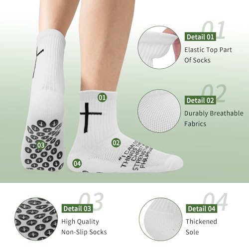 Youth Grip Soccer Socks with Cross - Anti-Slip Grips Kids Socks with Bible for US 5-103