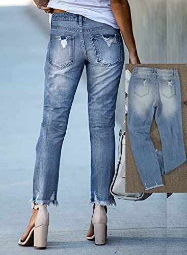 GOSOPIN Women Destroyed Raw Hem Ripped Hole Jeans Patchwork Boyfriend Straight Leg Distressed Ankle Washed Denim Pants - Image 7