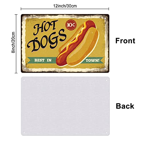 SUPERDANT Hot Dogs Best In Town Blechschild Fast Food Blechschild Vintage Deko Metallschilder Blech Lustige Retro Deko Malerei Eisendekor Für Fast Food Festaurant Outdoor Holzzaun Dekoration