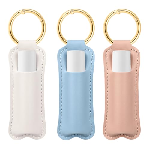 HEYSKAY 3PCS Lipstick Holder Key Chain PU Leather Lip Balm Holder Keychain Lipstick Holder Lip Gloss Sleeves Keychain with Metal Clip