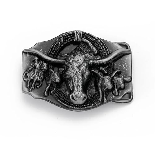 Hebilla de cinturón western con relieve de toro longhorn tallado artesanalmente