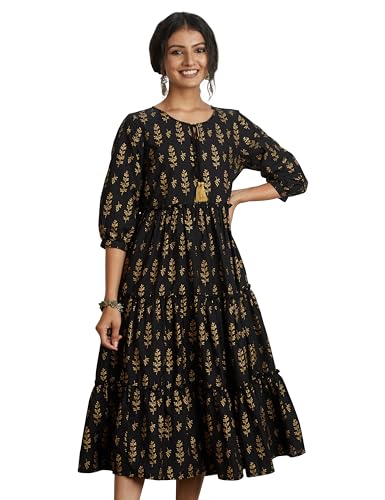 Image of Amazon Brand - Myx Women Cotton Printed Tiered Dress (Available in Plus Sizes)