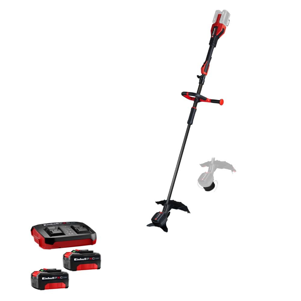 Einhell Professional Débroussailleuse sans fil GP-BC 36/430 Li BL-Solo Power X-Change (36V, moteur sans charbon, largeur coupe 43cm, bobine double fil, lame 3 dents) + Twincharger et 2 Batteries 4,0Ah