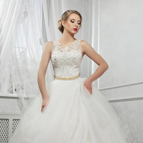 Handmade Rhinestone Bridal Belt, Gold Bridal Wedding Dress Sash Trim Crystal Belt With Ribbons for Bridal Gowns2