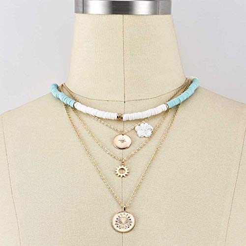 White-Heishi-Surfer-Choker-Layered-Necklace-Summer-Flower-Gold-Helios-Pendant-Pretty-Stylish-Floral-Chain-Jewelry-for-Prom-Party-Dating-Gifts-for-Women-and-Girls - DumpADate.com