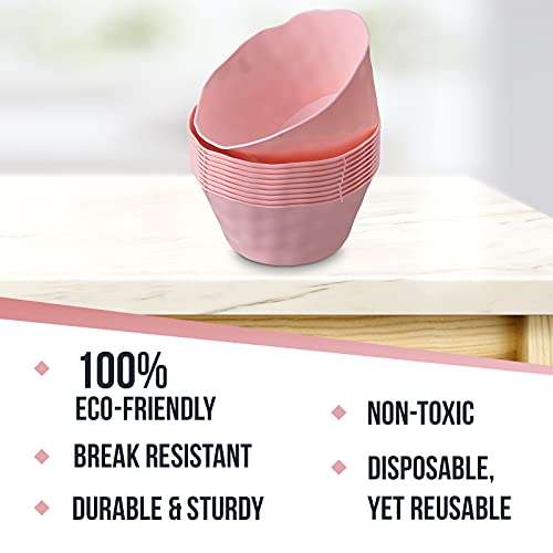 Hammered Design Plastic Soup Plates For Party, (10 Pc) Heavy Duty Disposable Dinner Set, 16 Oz, Fine China Look Dishes, Perfect For Upscale Weddings, Holidays And Events, Pink - Lava Collection #TOP3