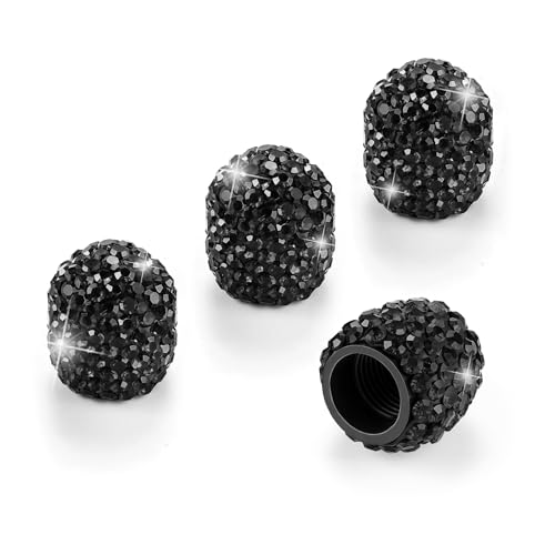 JUSTTOP 4 Pack Handmade Crystal Rhinestone Car Tire Valve Stem Caps, Wheel Valve, Attractive Dustproof Bling Accessories, Universal for Cars, Trucks and Motorcycles-Black