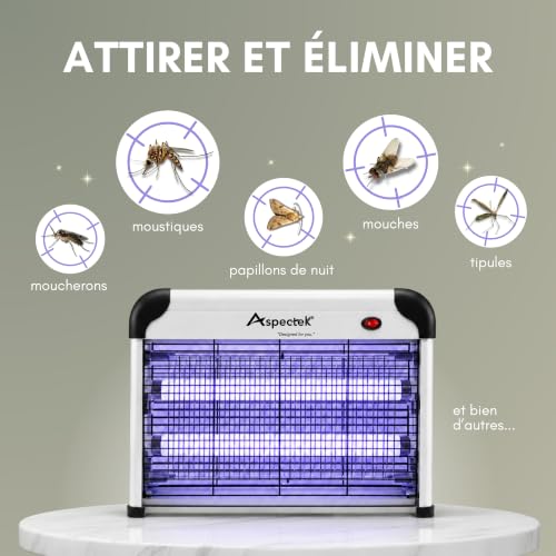 ASPECTEK Tue-Insectes Électrique 20W UV, 2800V Piège à Insectes pour Moustiques, Mouches, Moucherons et Mites, Intérieur, Patio, Jardin et BBQ, 2 Ampoules UV Incluses – vue 4