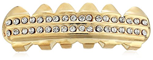 Men's 18K Gold Plated Brass Cubic Zirconia Lined Bottom Grillz Body Jewelry, Yellow, One Size