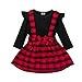 Costume de Noël Bébé Fille 2 Pièces Haut à Manches Longues à Volantes de Couleur Unie + Jupe à Bretelles à Carreaux avec Nœud (Plaid Rouge, 2-3 Ans)