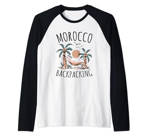 Mochilero Marruecos Viaje Souvenir Senderismo Vacaciones Camiseta Manga Raglan