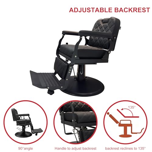 Image of Professional Barber Chair, Heavy Duty 550lbs Salon Chair with Hydraulic Lift & 360 Swivel - Reclining Hair Stylist Chair for Salon, Barbershop (Black)
