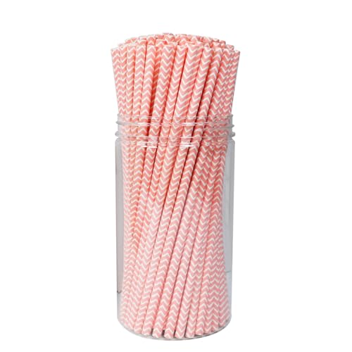 FOONEA 100 cannucce di carta a righe rosa e bianche, biodegradabili, usa e getta, per Natale, compleanno, Capodanno, decorazioni per feste