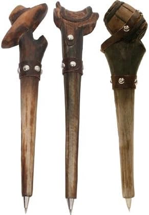 Wood Carved Western Collectible Ball Point Pen, 7-inch, (1-pc Random)