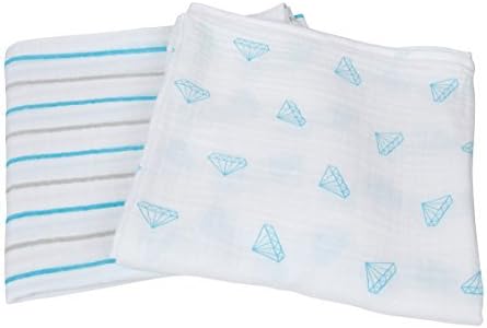 Diamond Baby Swaddle Blankets Organic Cotton, Diamonds and Stripes Design, 2-Pack