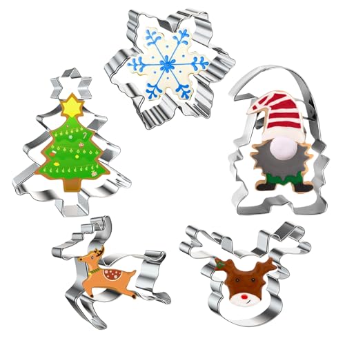 5 Pezzi Formine Biscotti Natale, Stampini Biscotti Natale, Tagliabiscotti Natale, Stampi Biscotti Natalizie Acciaio Inox, Cookie Cutters, per Decorazioni in Fondente Biscotti Pasticceria