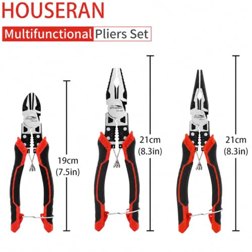 Image of Pliers Set, 3 Pcs, for DIY & Home Use, Multifunctional | 8.3 inch Needle Nose Pliers, 8.3 inch Linemans Pliers, 7.5 inch Diagonal Cutters, Spring Loaded with Safety Lock, Combination Pliers Set