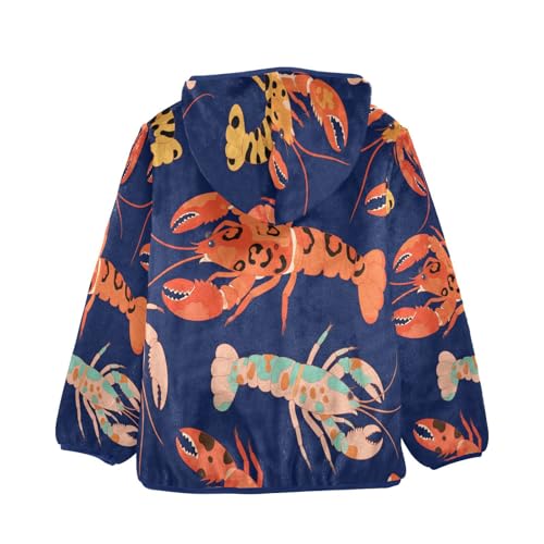 Lobster Print on Blue Background Toddler Fleece Jacket Girl Boys Hooded Fleece Jacket Coat Warm Outwear Zip-up 3-10T2