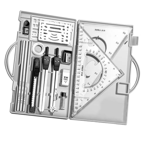 Buogint 製図キット、製図キット, 製図キットジオメトリ描画ツールセット, 三角定規コンパス分度器セット、製図用品、建築図面鉛筆製図セット