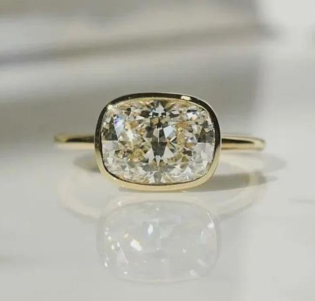 2.5CT Elongated Cushion Cut East West Bezel Set Ring, 14K Gold Plated Ring Cushion Cut East West Solitaire Ring, Minimalist Modern Engagement Ring,Gifted For Her,Size 3-12.4