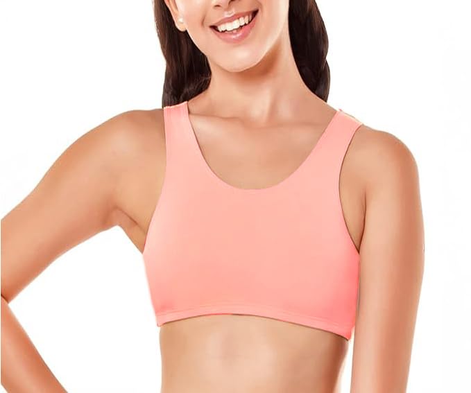 Image of Sports Bra for Women & Girls, Cotton Non-Padded Full Coverage Beginners Activewear Training Bra for Teenager Kids