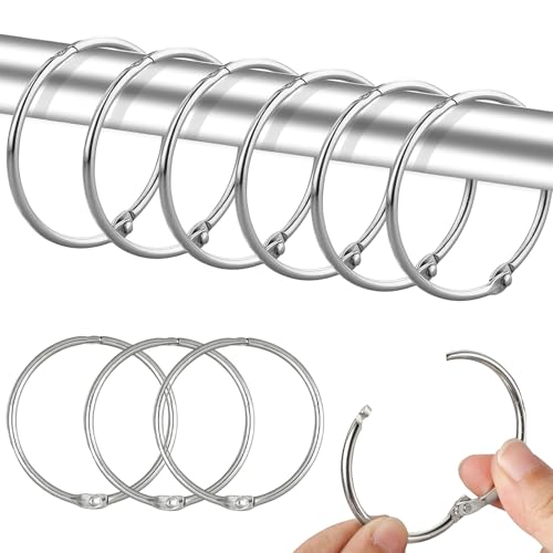 GUOYOU 30 Pièces Antirouille Anneaux Rideaux, 25mm Diamètre Intérieur Anneau Rideau Douche, Robuste Anneaux de Rideau Ouvrables à Ressort Salle Bain Fenêtres Scrapbooking (Argent)