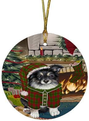 Christmas Express Delivery Red Truck Running Australian Shepherd Dogs Round Flat Ornament - Pet Decorative Hanging Ornaments for Christmas X-mas Tree Decorations - 2.75" Round Christmas Ornament
