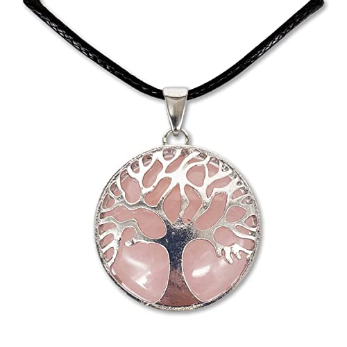 cotigo Collar de árbol de la Vida con Colgante Piedra Natural Energeticas - Distintas Piedras Semipreciosas (Cuarzo Rosa)