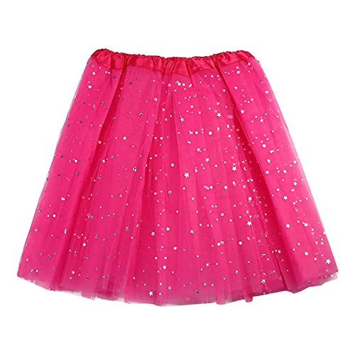 TüLlrock Damen Dunkelrot Frauen-Tutu-Rock für Erwachsene Danz, Fflauschiger Dkirt, Triple Stern, Pailletten-Mesh Rock Tütü Skirt Tanzröcke Karneval Kostüm, b, M