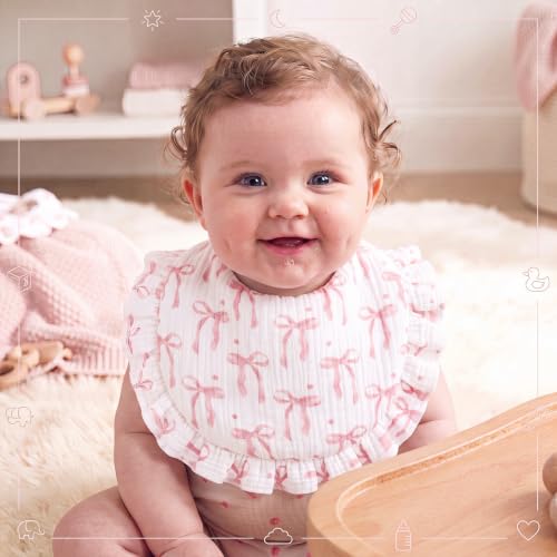 Image of Mindsoft 3-pack Muslin Baby Bibs for Girls, 100% Soft Cotton, Pink Bow