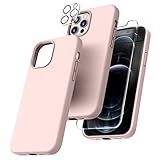TOCOL [5 in 1 for iPhone 12 Pro Max Case, with 2 Pack Screen Protector + 2 Pack Camera Lens Protector, Liquid Silicone Slim Shockproof Phone Cover [Anti-Scratch] [Drop Protection], Pink