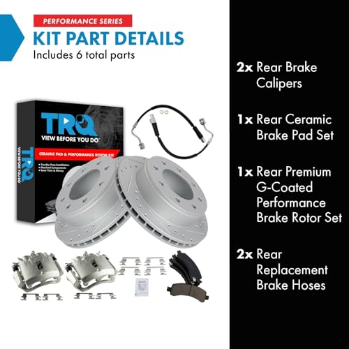 Image of TRQ Brake Pad & Rotor Kit Slotted X Drilled Performance Ceramic Compatible with 2003-2010 Chevrolet Express 2500 2011-2012 Express 3500 GMC Savana 2500 2007-2012 Savana 3500