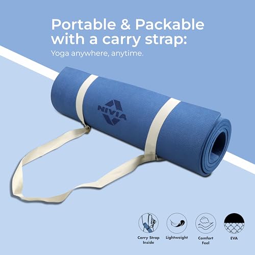 Image of Nivia Spark EVA Yoga Mat for Men & Women, 6 mm with Carry strap, Anti Skid, Exercise Mat for Home Workout, Foldable yoga mat, For Gym Exercise /Fitness (Navy Blue)