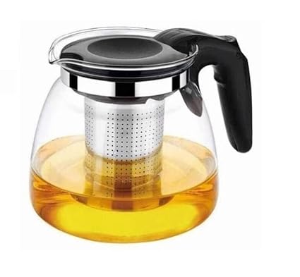 JP BROTHERS Borosilicate Glass Teapot with Stainless Steel Infuser & Lid, Tea Kettle Stovetop Safe, Heat Resistant, Strainer Perfect for Tea and Coffee Maker (Round Shape (1000 ml))