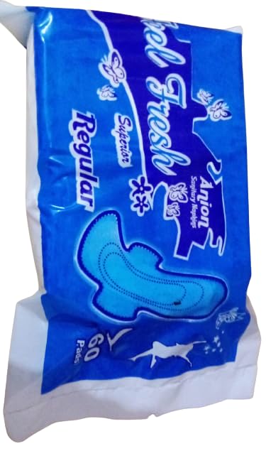 Feel Fresh Cottony Soft Sanitary Pads for Women's drynet with wings Regulart hree fold with anion chip Jumbo Pack, 60 Pads (Jumbo Pack 8, 245mm)