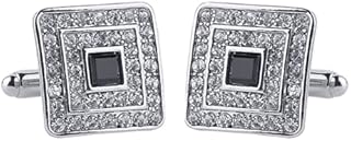 V & L Black Silver Crystal Cuff links â€“ Fancy Unique Elegant Sparkling Luxury Gem Stone Cufflinks for men in Square - Perfect for Wedding, Formal, Suits, Business and Groom Cufflink